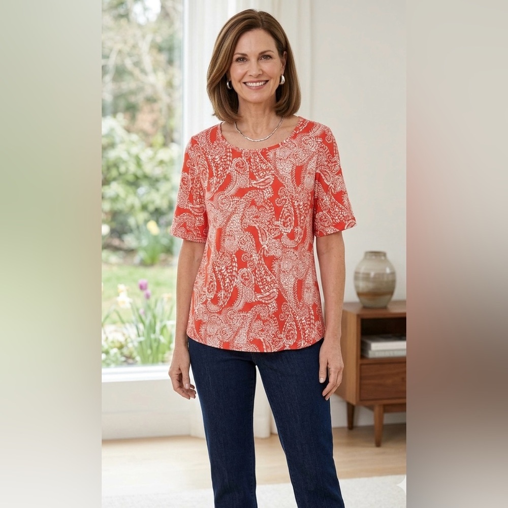 Chico's Orange Relaxed Blouse with Peter Pan Collar